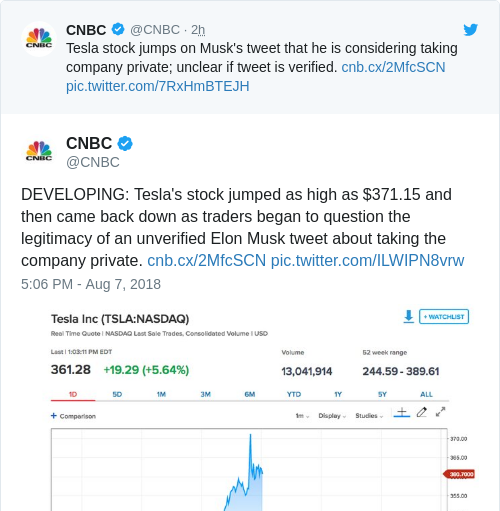 tesla stock tweet