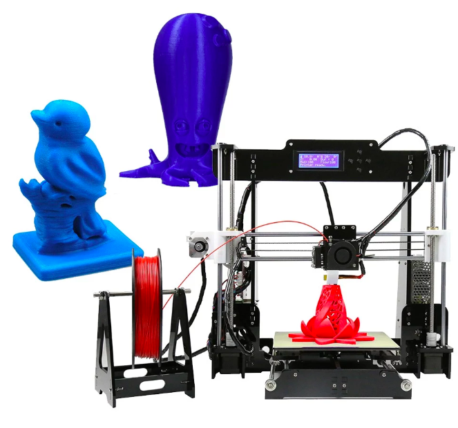 3d printer with blue models