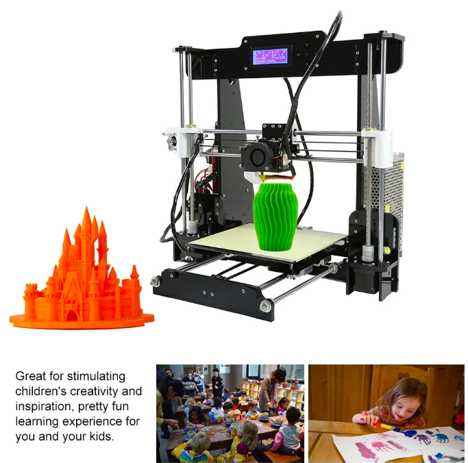 3d printer with orange castle