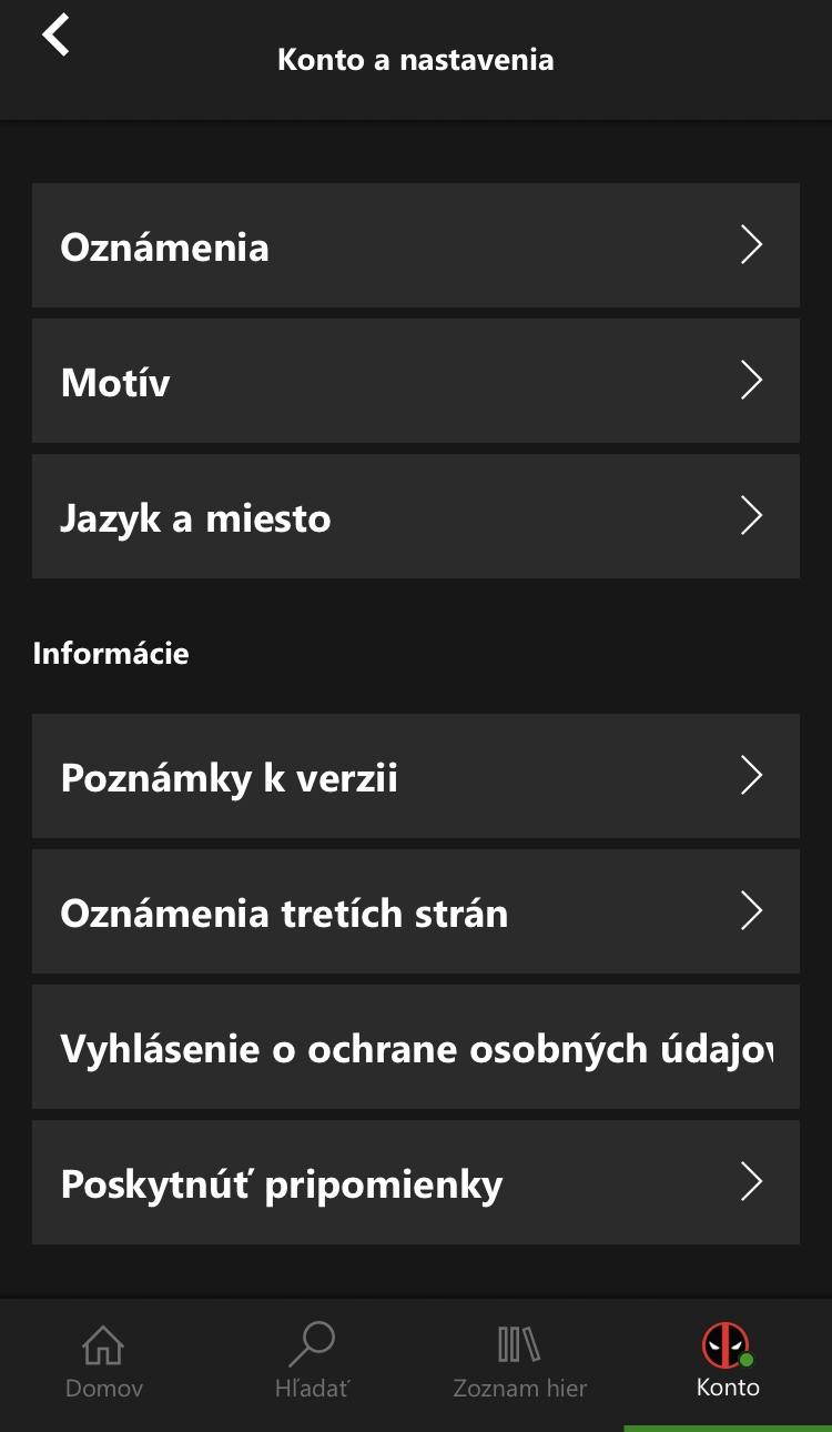 account settings menu