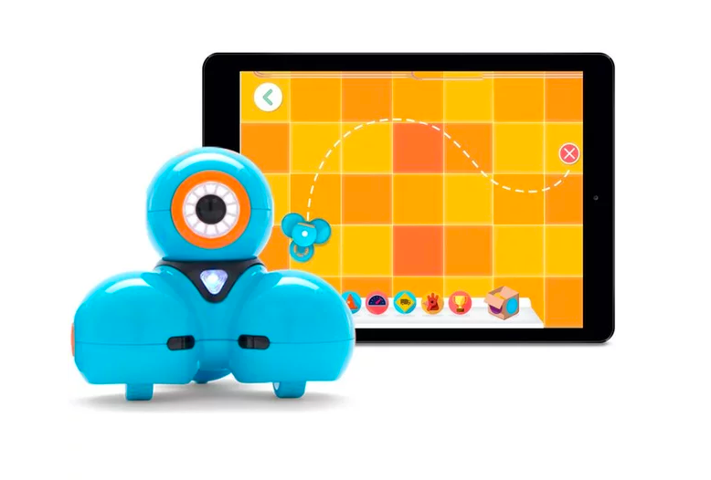 blue robot with tablet