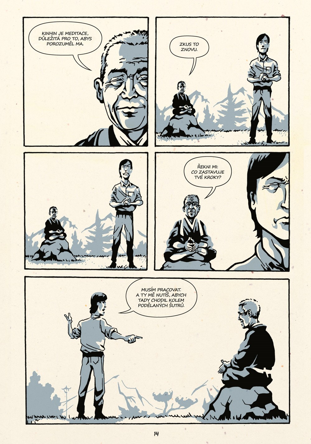 comic page meditation dialogue