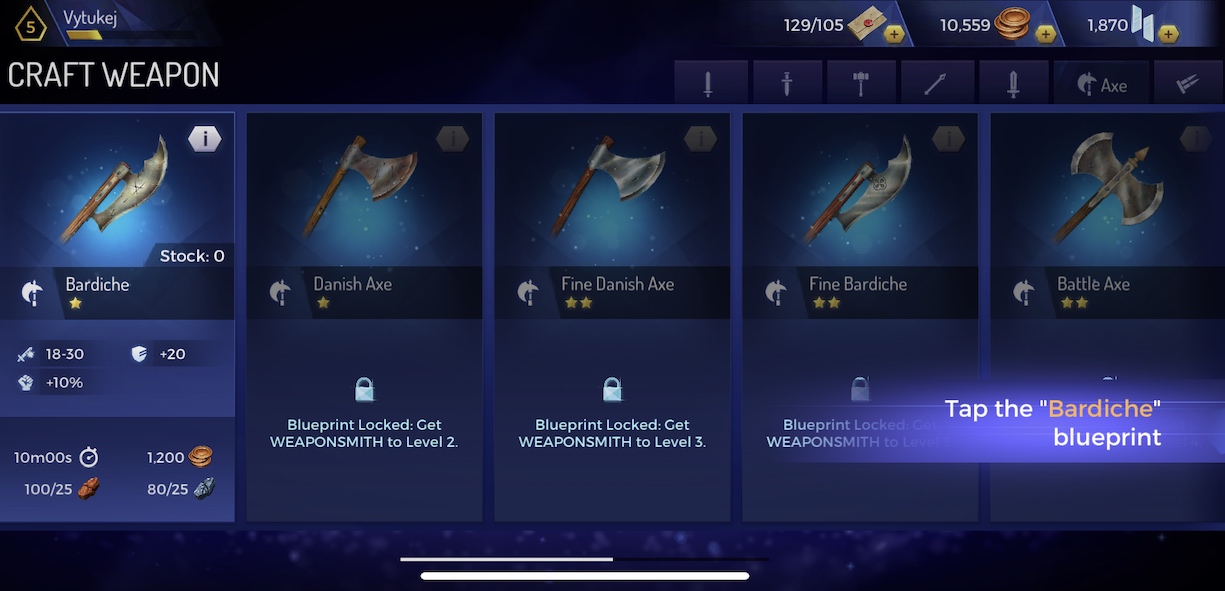 craft weapon blueprint selection