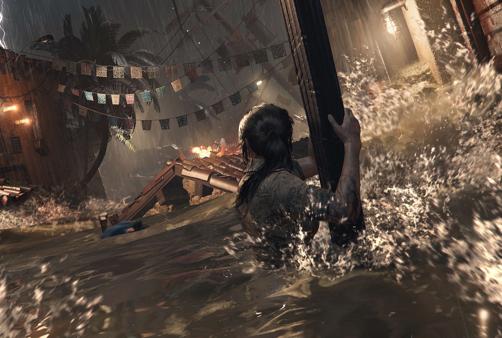 flooded town escape scene