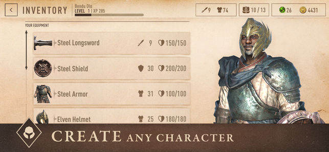 game inventory character creation