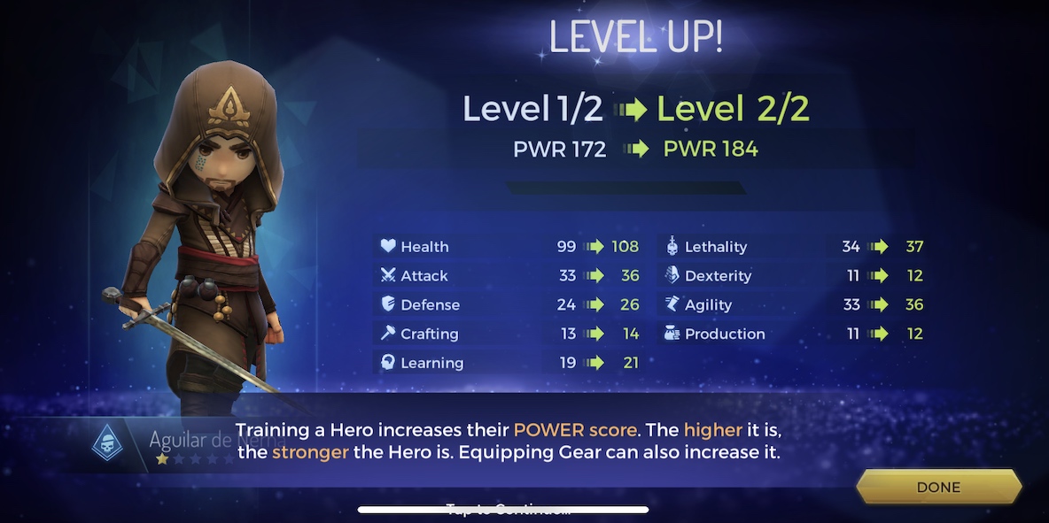 game level up screen