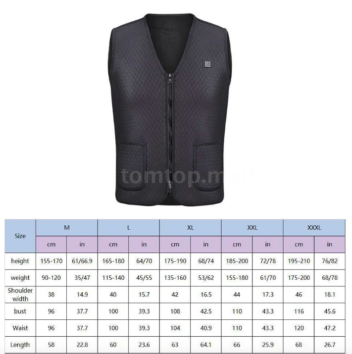 heated vest size chart