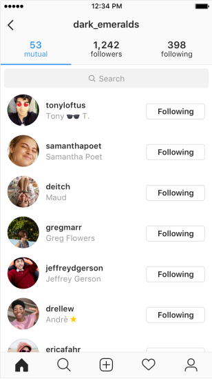 instagram followers list ui