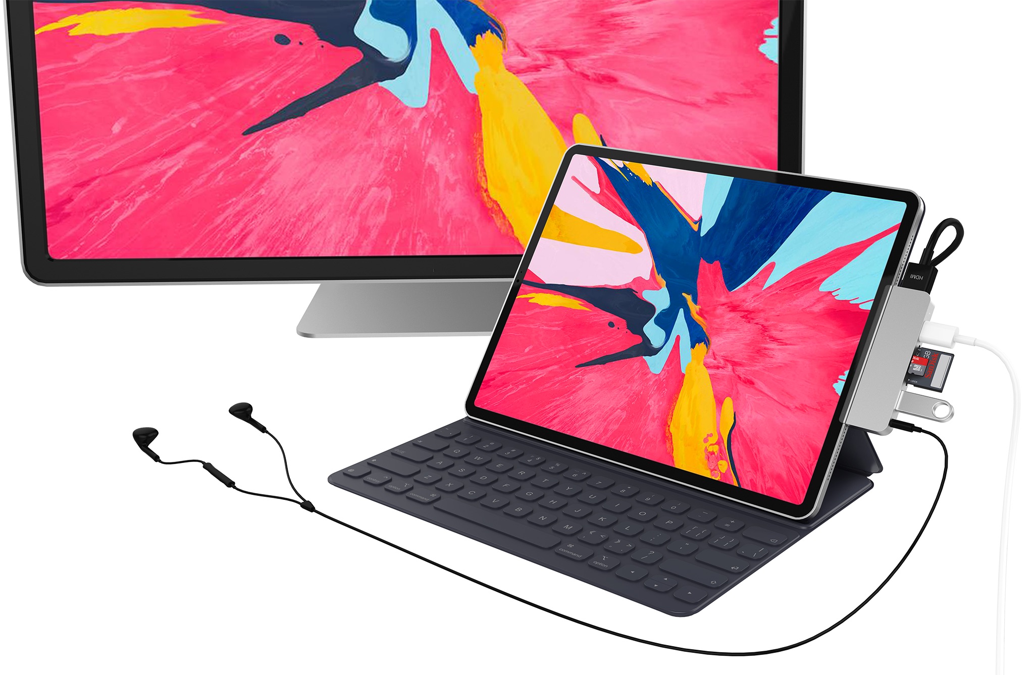 ipad with keyboard and monitor