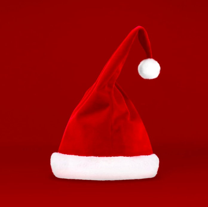 red santa hat on red background