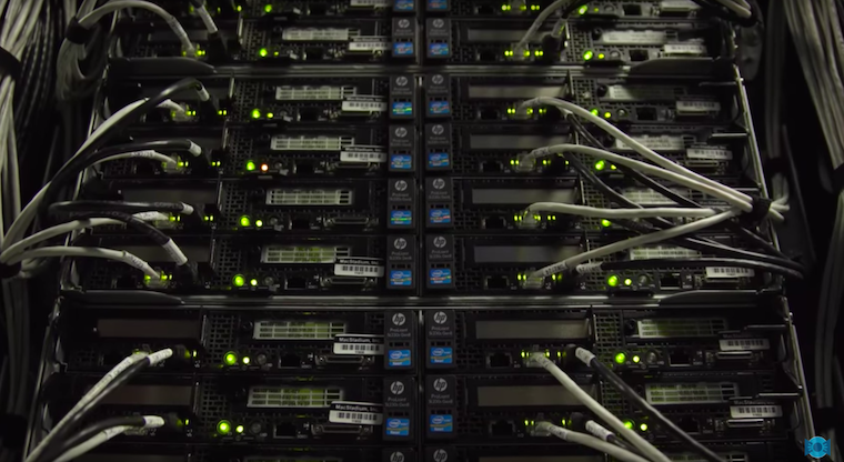 server rack with cables