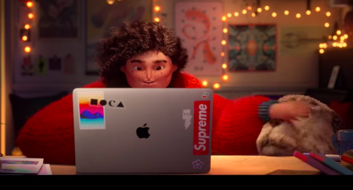 animated character at laptop