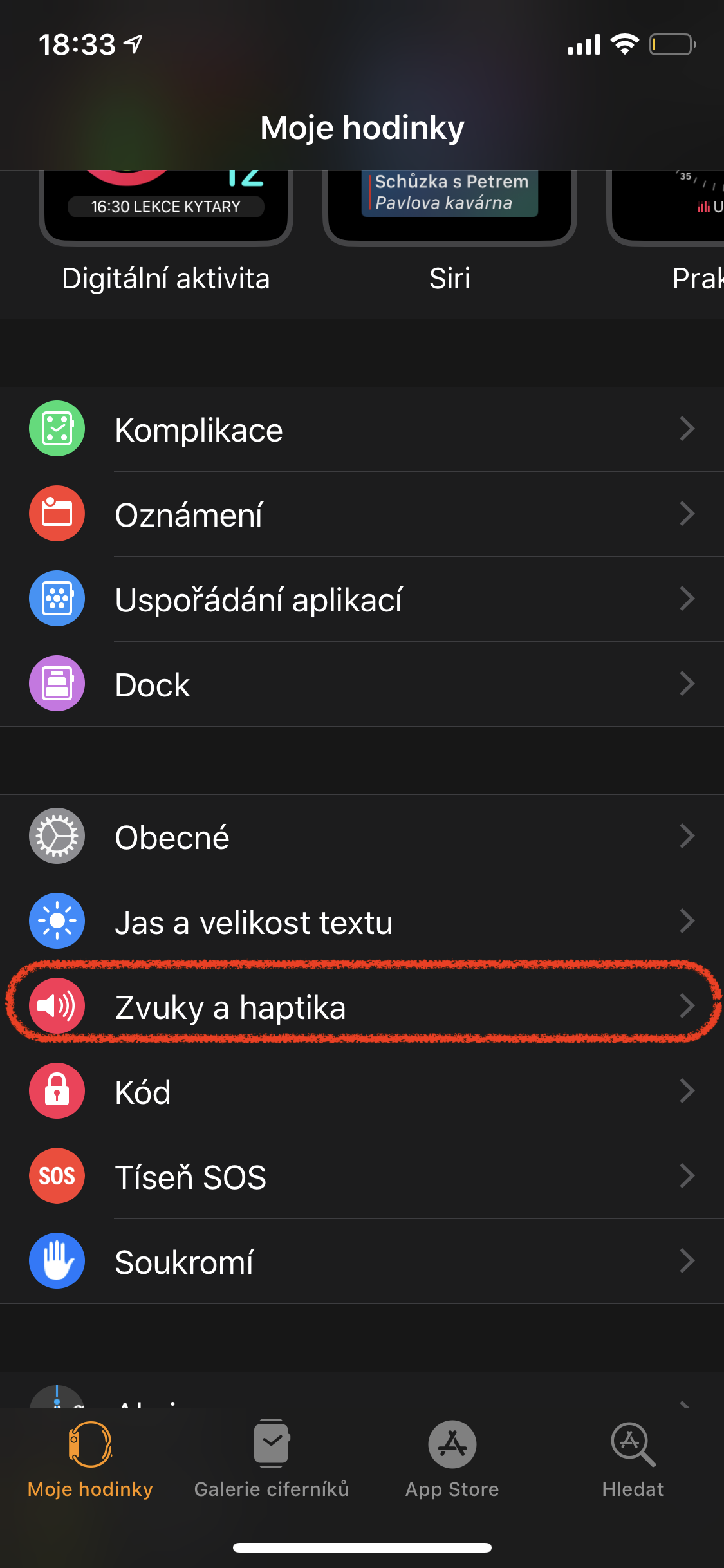 apple watch sounds haptics menu