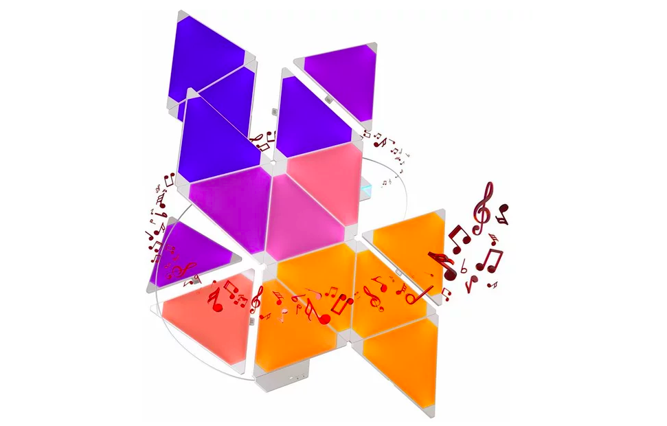 colorful light panels with music notes