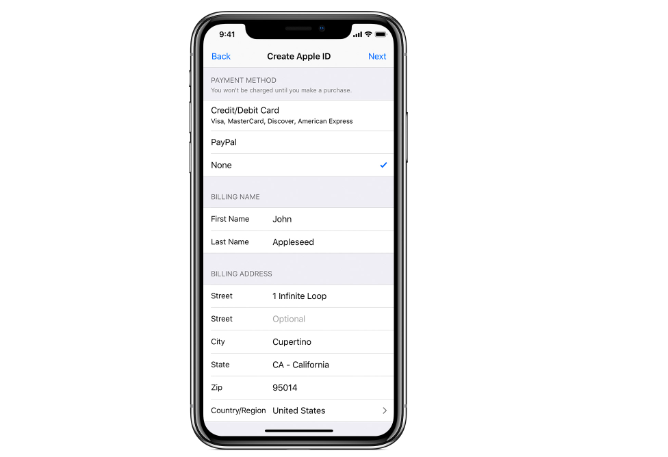create apple id screen