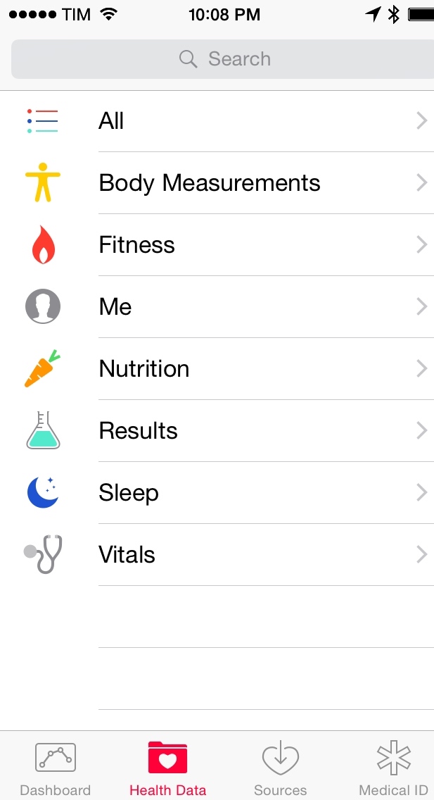 health data app menu