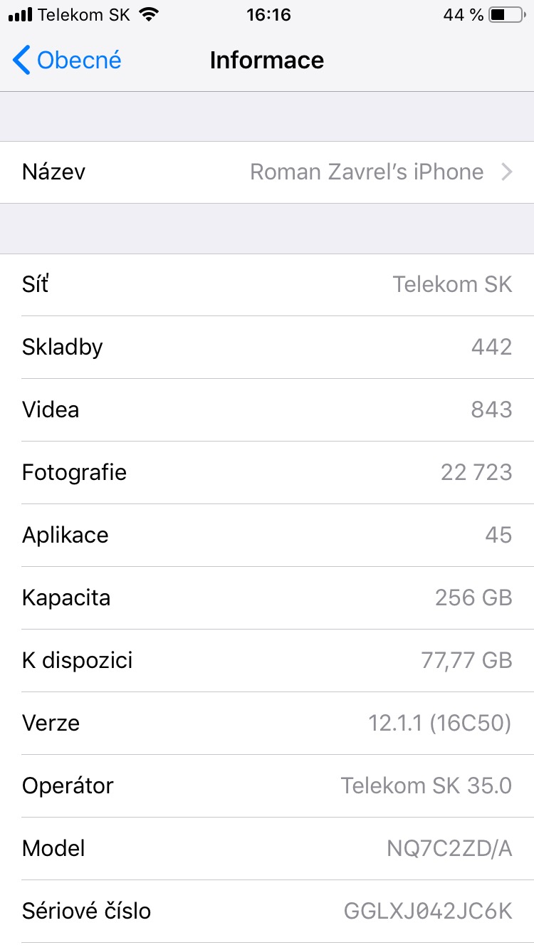 iphone settings information screen