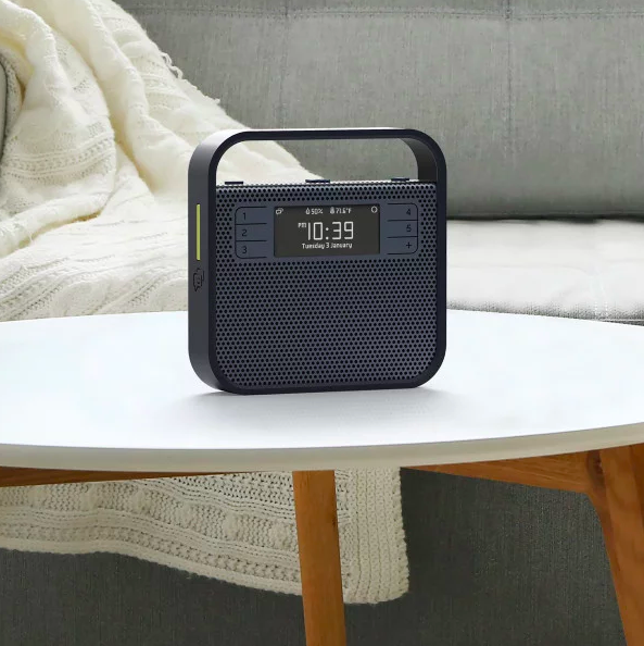 portable radio on coffee table