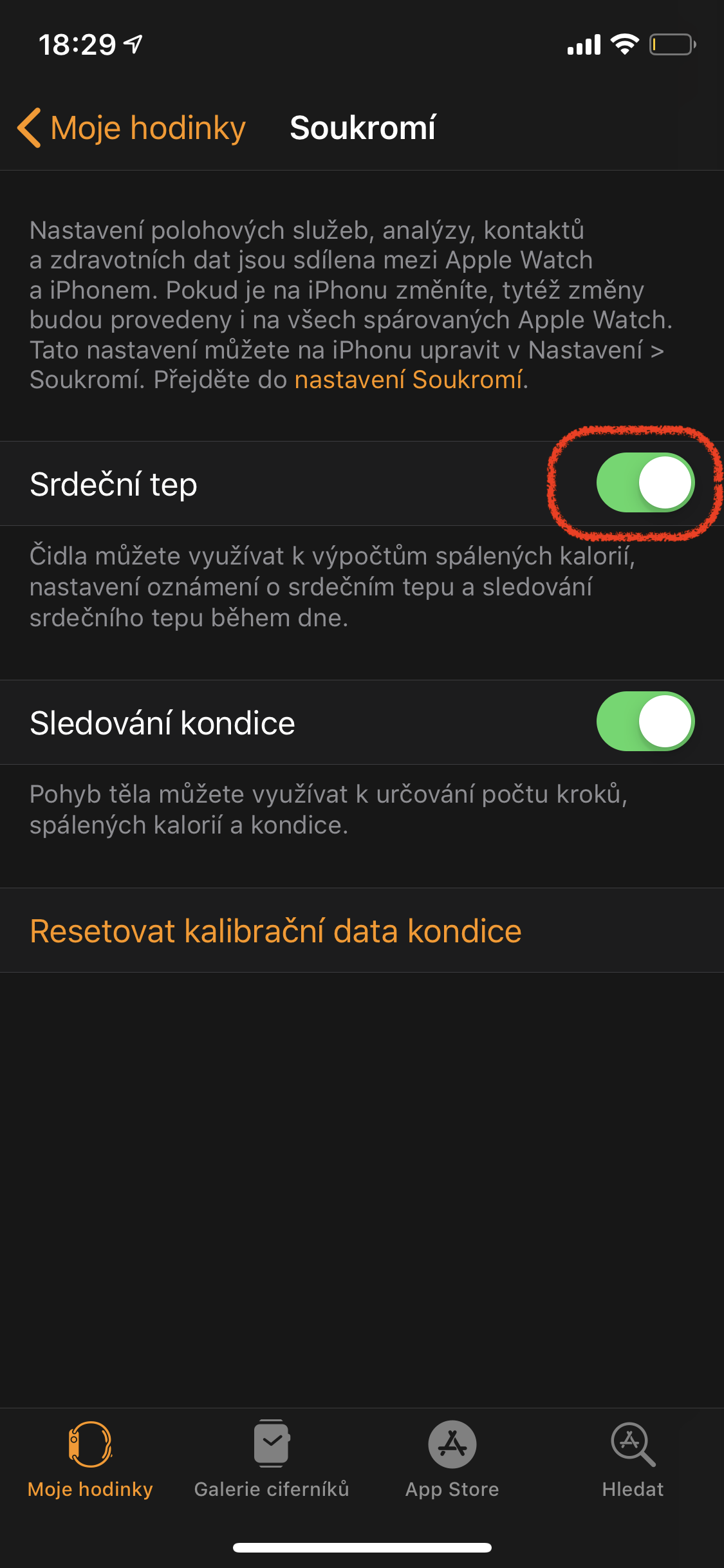 smartwatch heart rate toggle