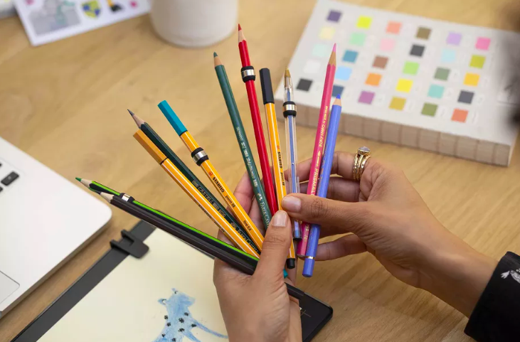 colorful pencils on desk