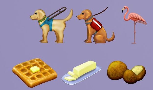 animal and food emojis on purple background