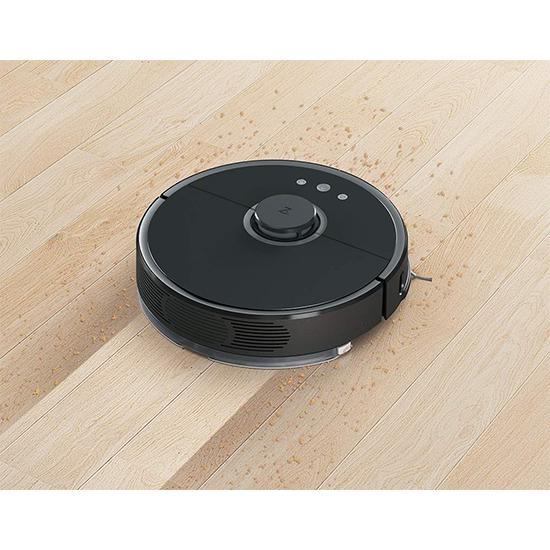 black robot vacuum on floor