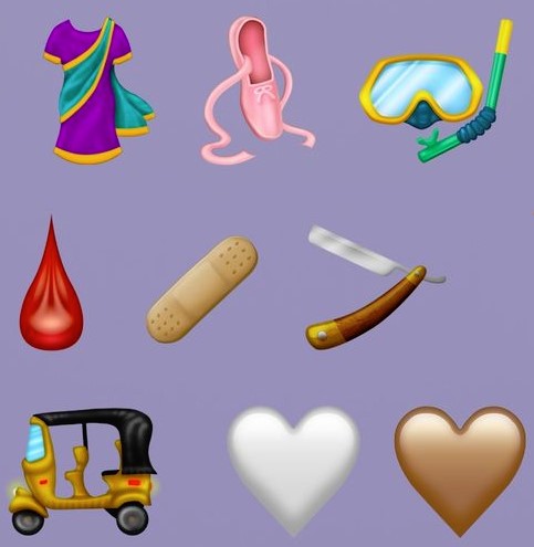 clothing and object emojis on purple background