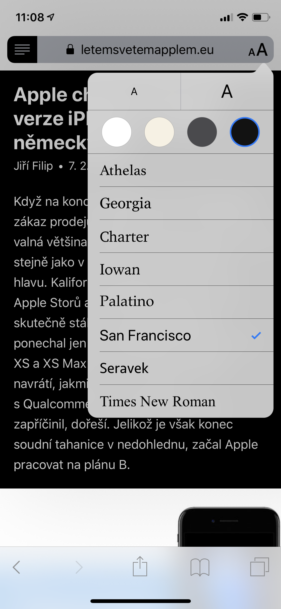 iphone dark mode font menu