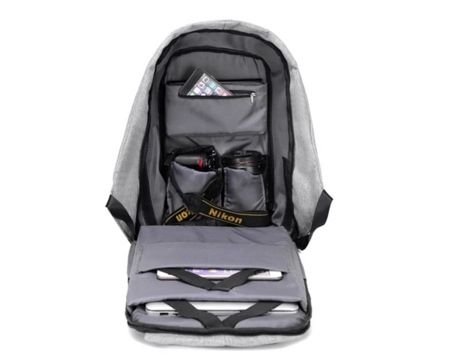 open anti theft backpack interior
