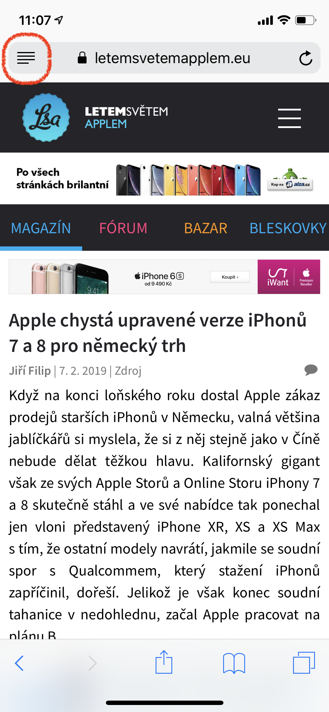 webpage mobile view menu