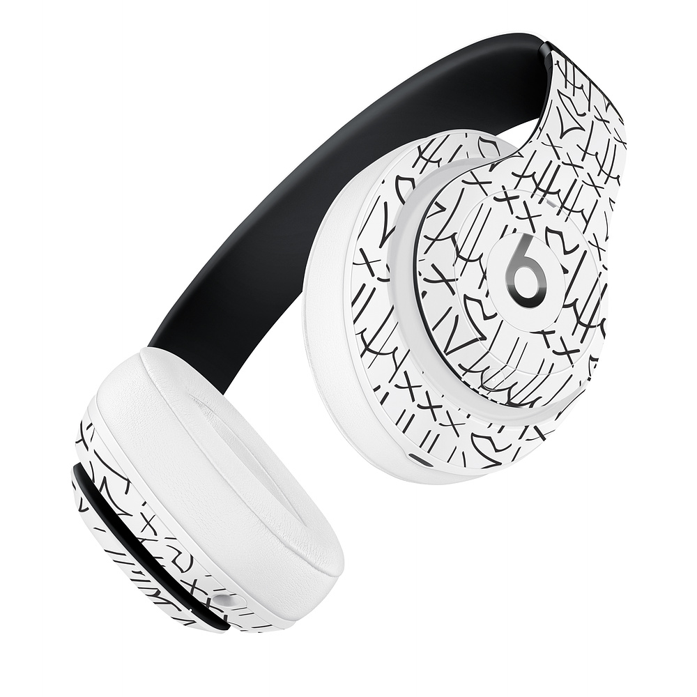 white headphones with pattern