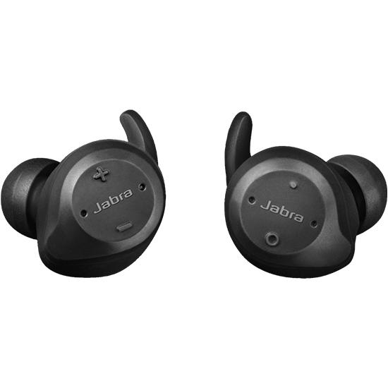 black wireless earbuds