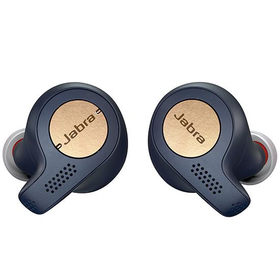 blue and gold earbuds
