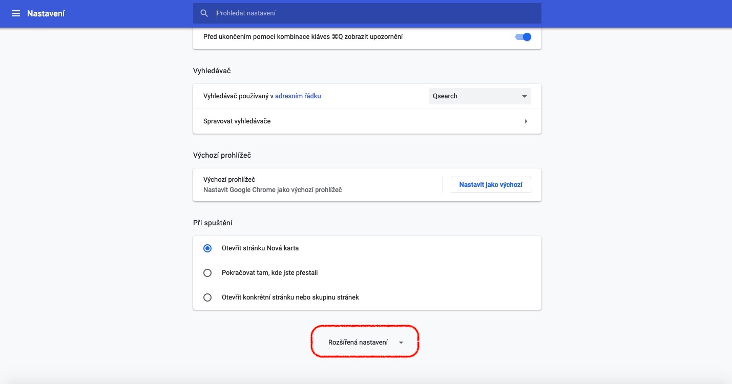 chrome advanced settings page