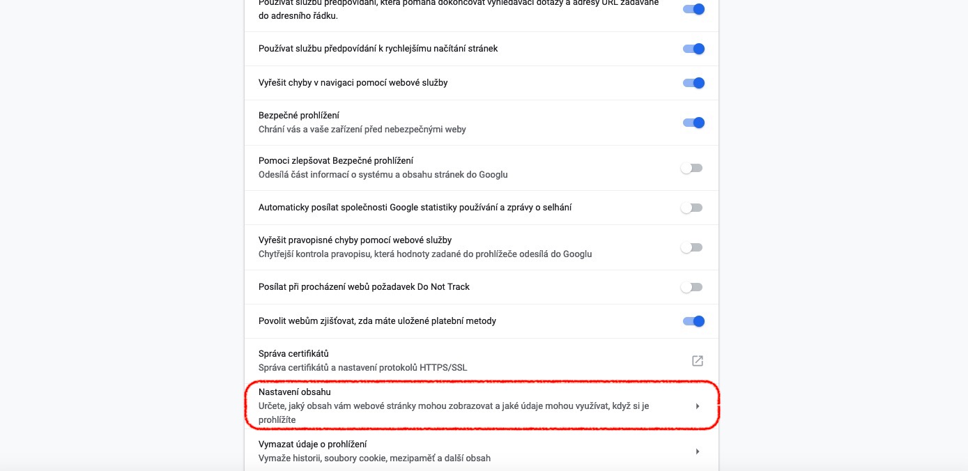chrome settings content