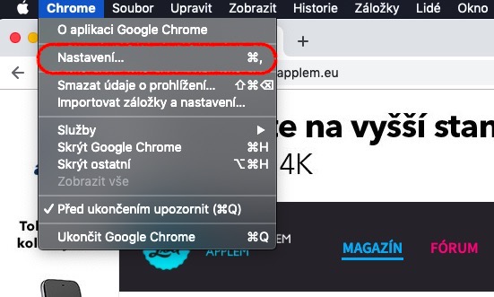 chrome settings menu highlight