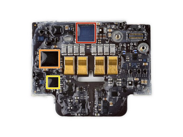 circuit board with highlighted chips