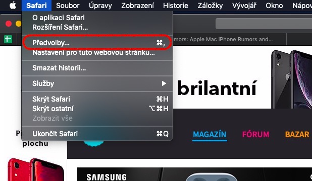 safari preferences menu highlight
