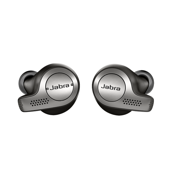 silver wireless earbuds