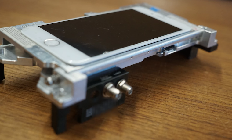 smartphone in metal frame