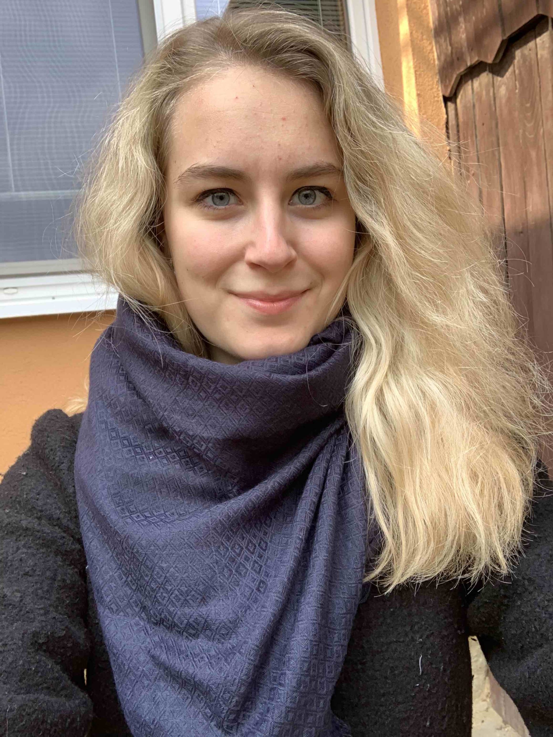 blonde woman scarf outdoor