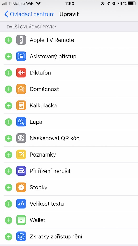 iOS OVladaci centrum prvky 2