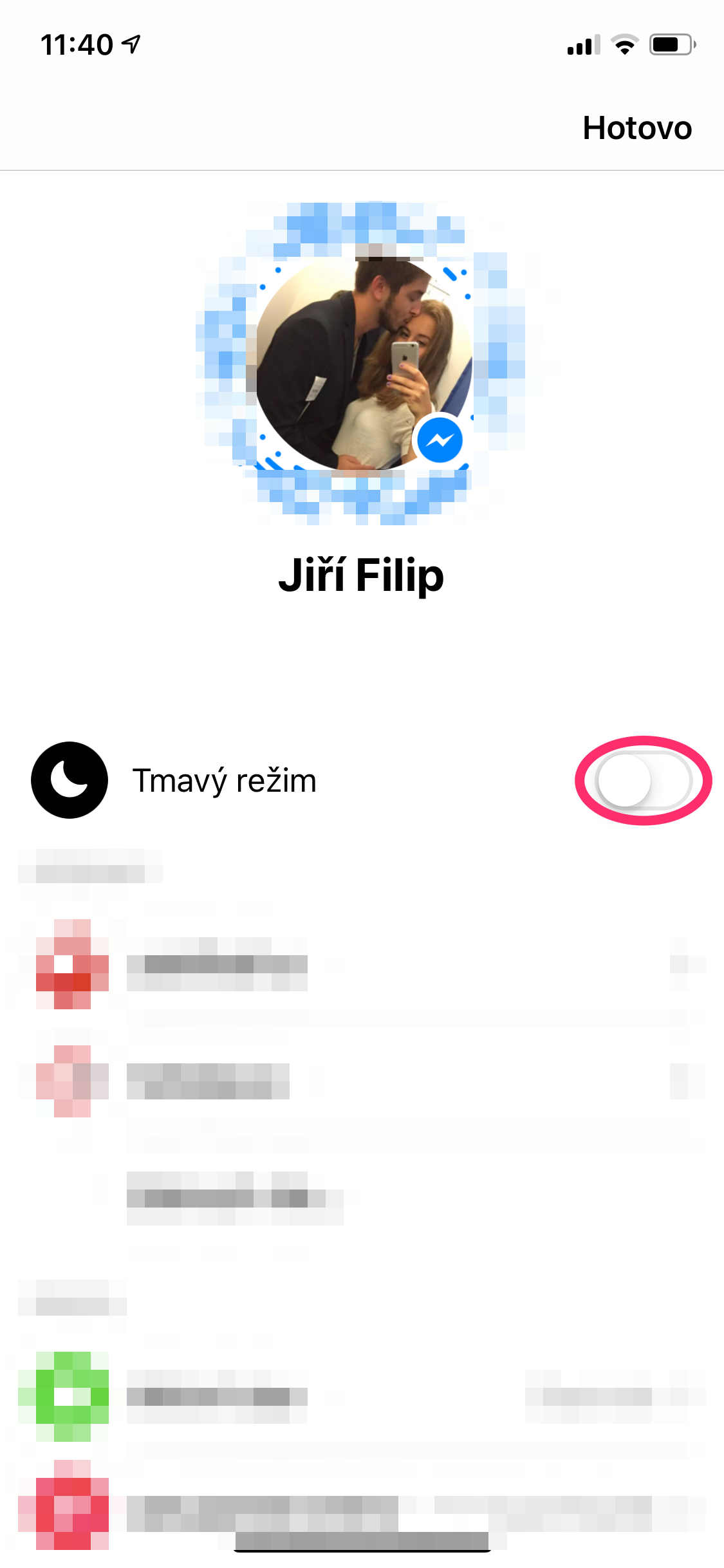 mobile profile dark mode off
