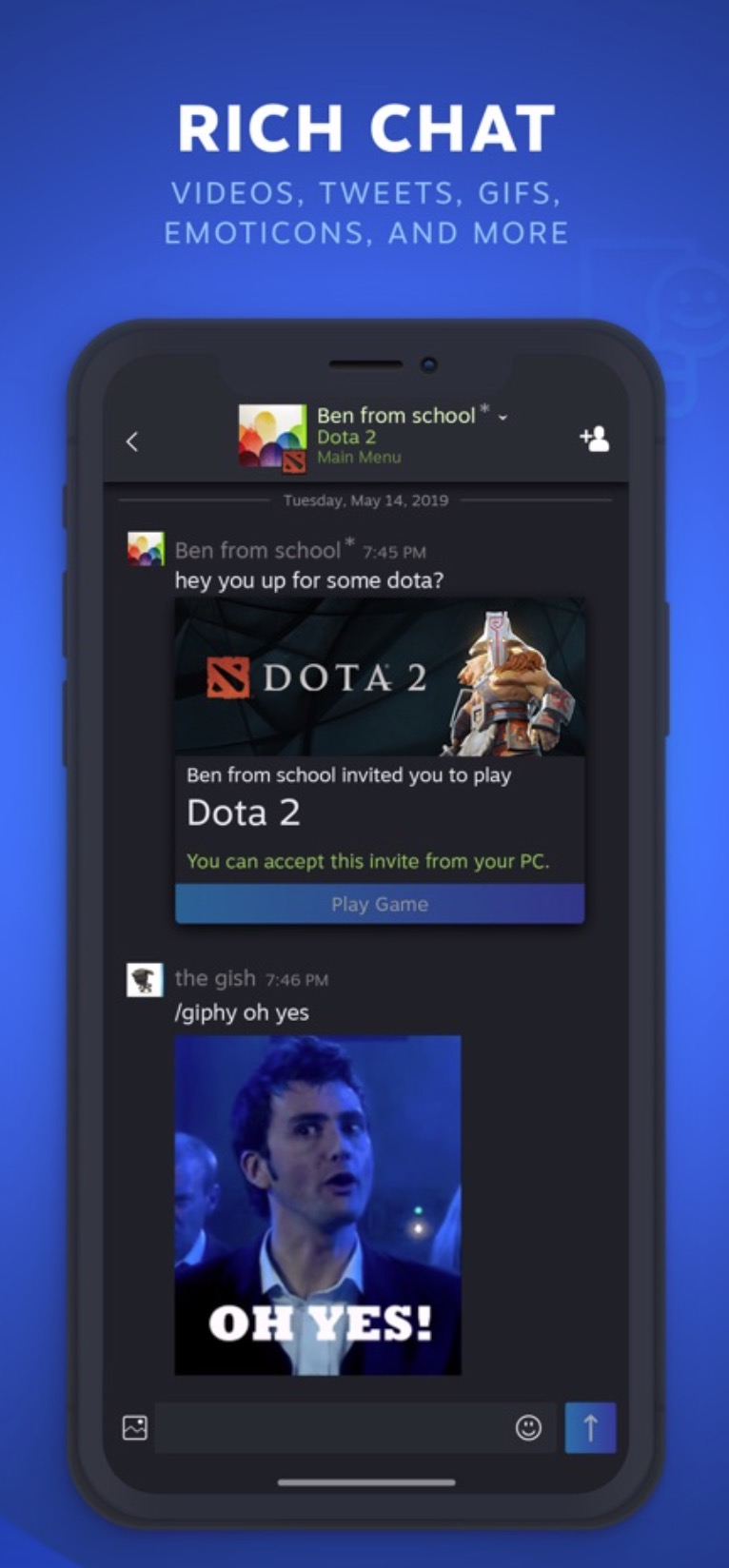Интерфейс мобильного приложения. Приложение стим на телефоне. Стим чат на телефоне. Стим на андроид. Красно синий чат на андроиде.