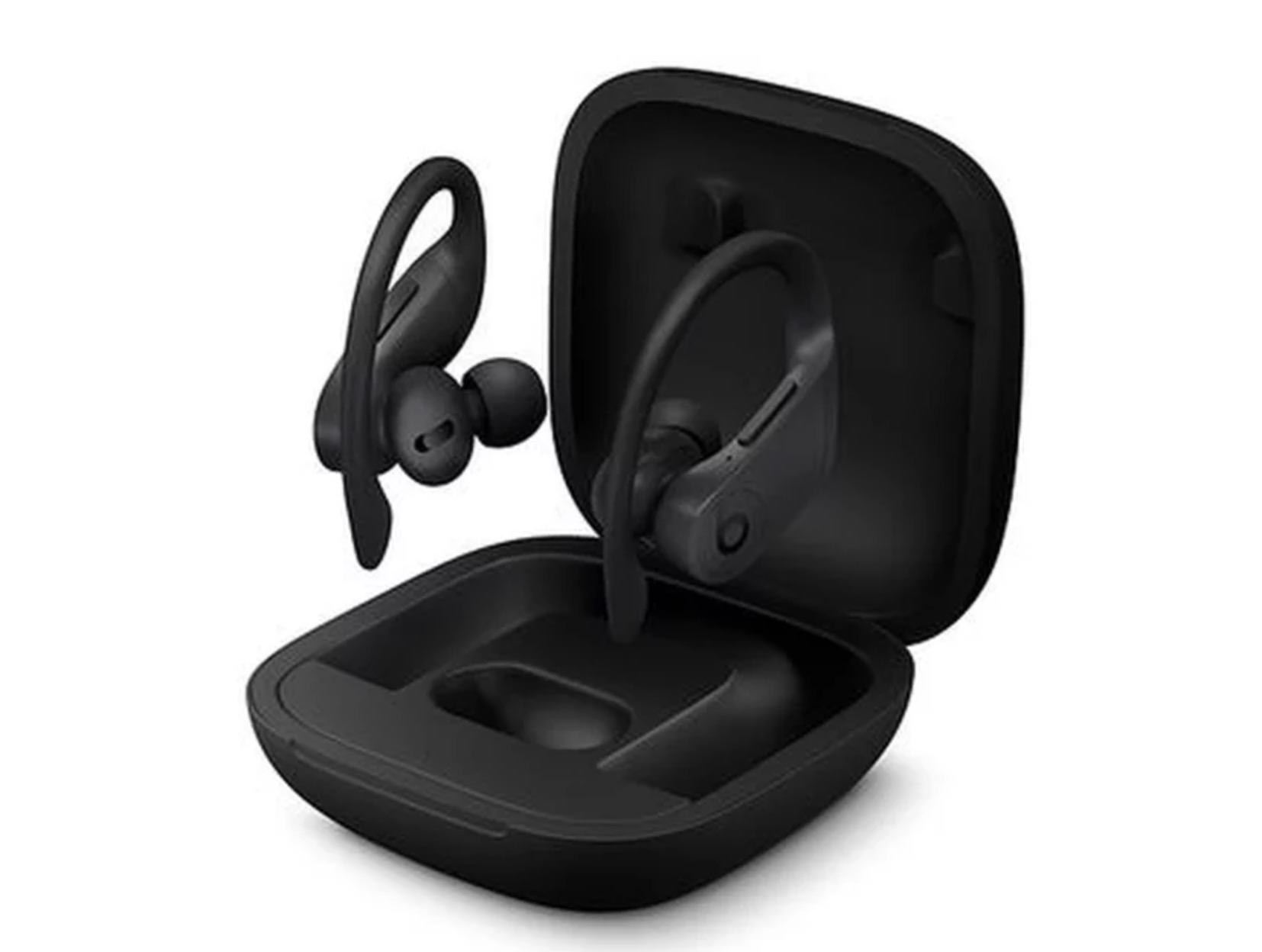 black earbuds case open