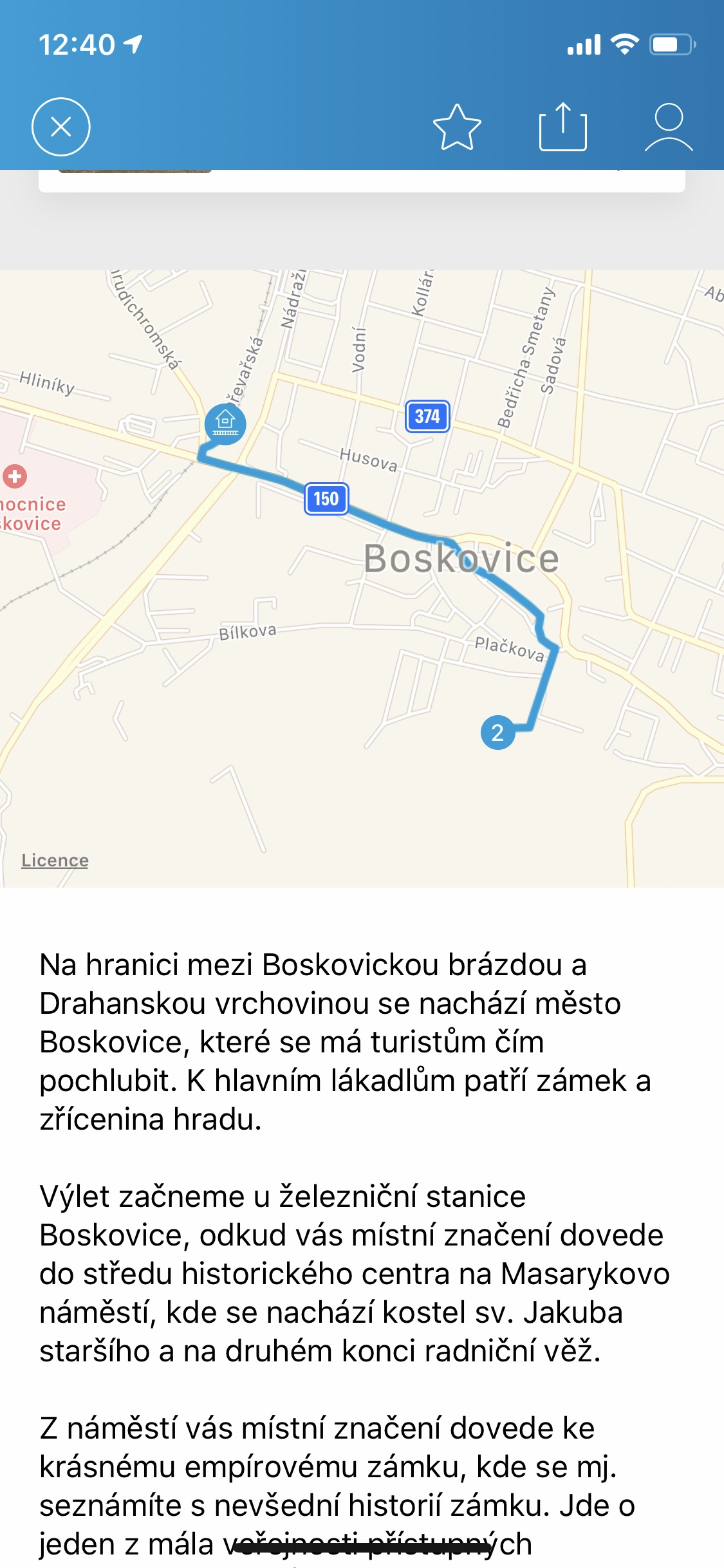 boskovice map route