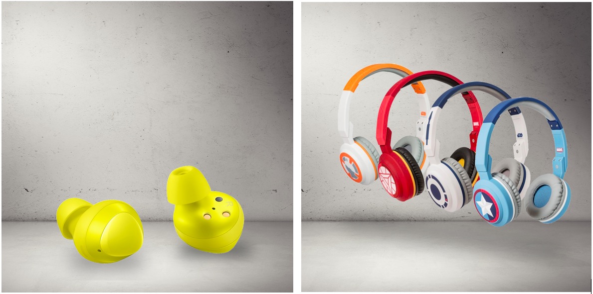 colorful headphones and earbuds