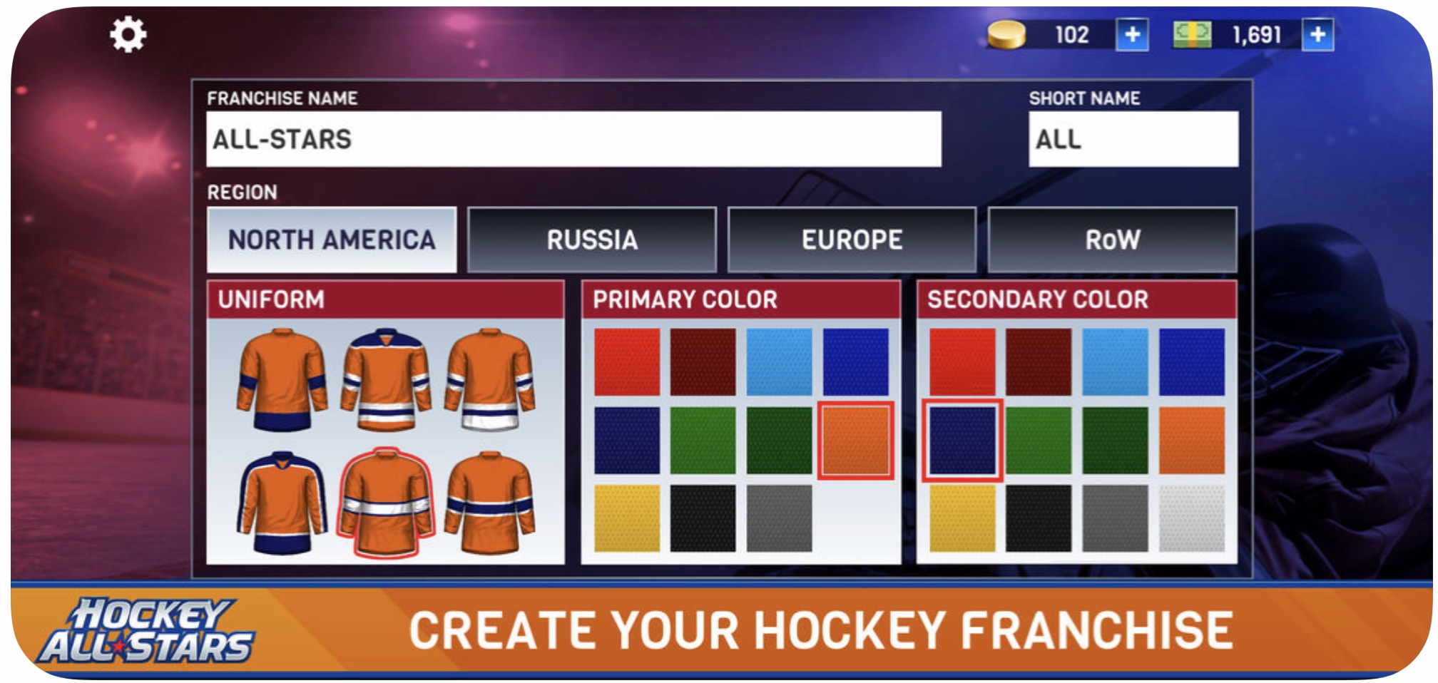 create hockey franchise screen