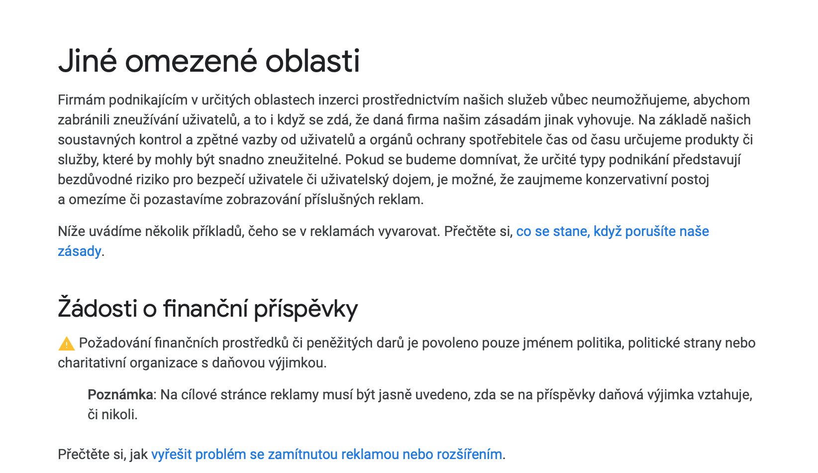 google ads restricted areas