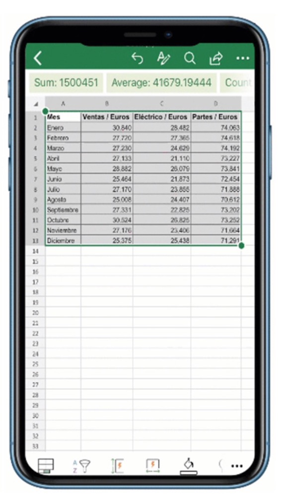 spreadsheet data on smartphone